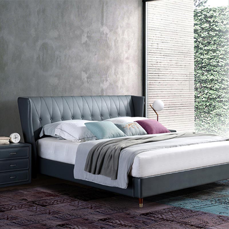 Full Leather na Nakabalot na Solid Wood na Kama