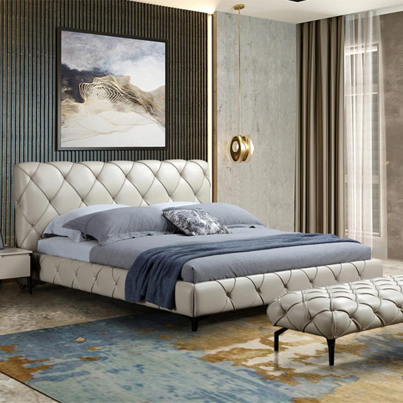 Italian Luxury Genuine Leather Upholstered Bed