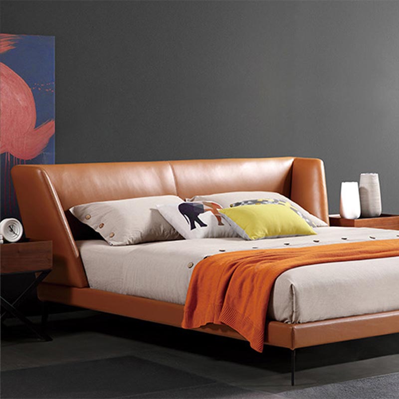 Solid Wood Genuine Leather Upholstered Bed